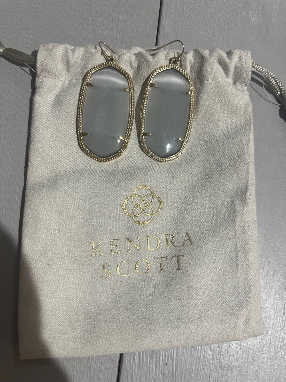 Kendra Scott Elle Drop Earrings in Translucent Gray with Gold Frame